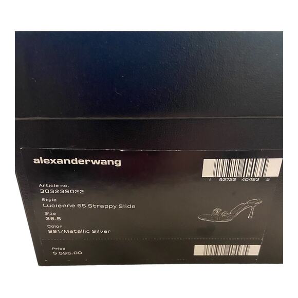 Alexander Wang Lucienne 65 Strappy Slide Sandals Leather Metallic Silver 36.5 - Picture 14 of 14